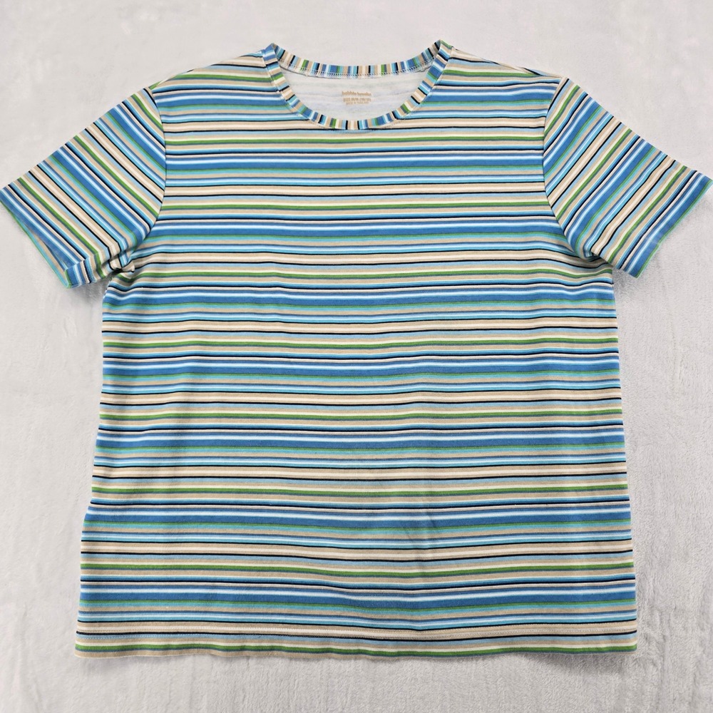 Bobbie Brooks T-Shirt Womens Medium M Striped Short‎ Sleeve Blue Green Cotton